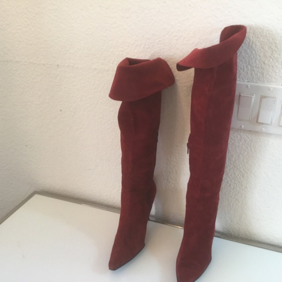 Via Spiga tall red suede.boots with sexy back button detailπ - Picture 2 of 16